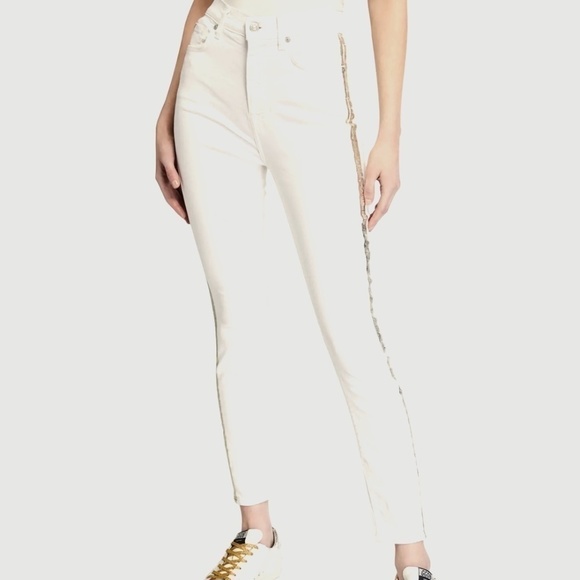 Free People Denim - EUC Free People Boho Embroidered Striped Off White Denim Skinny Jeans Size 26